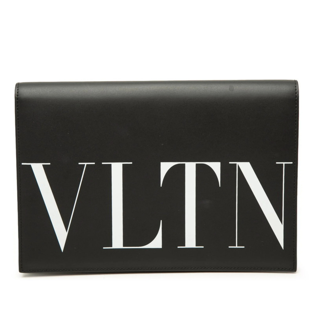 Valentino logo print clutch bag, second black leather, women's.